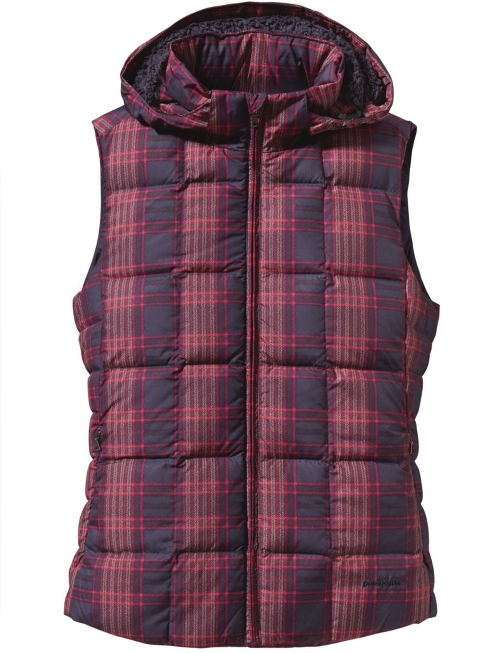 Patagonia. Down With It Vest. Wooly Plaid: Graphite Navy. Size Small.